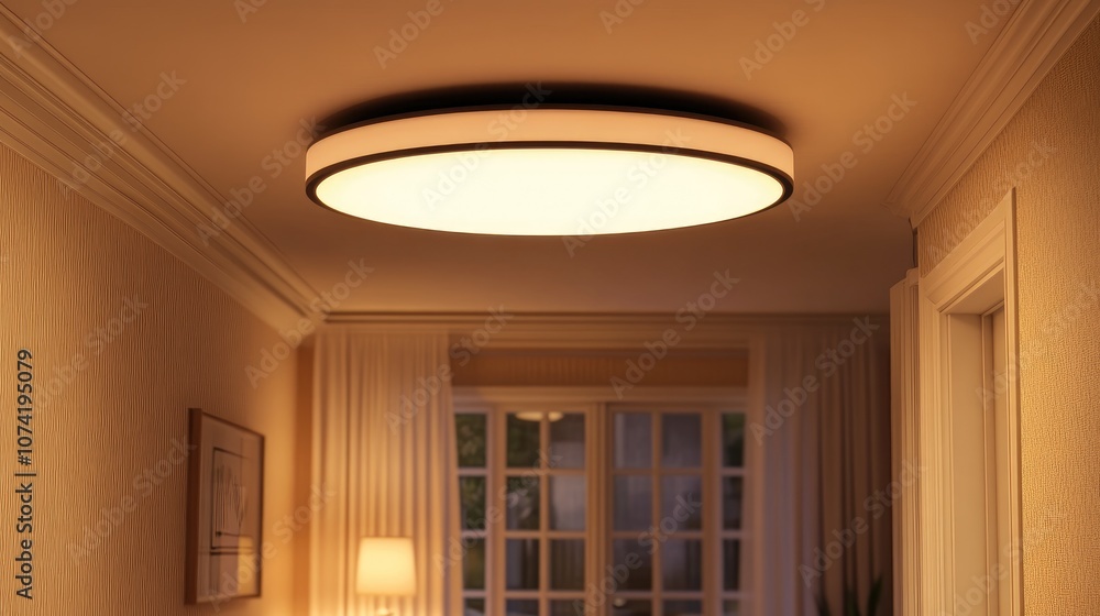 Poster 3d rendering of a ceiling lamp designed to illuminate a room at night