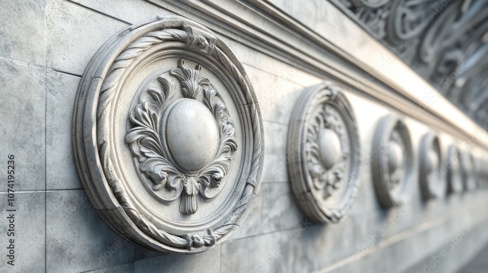 Poster closeup of architectural details in a subway station featuring 3d rendering of decorative circular b