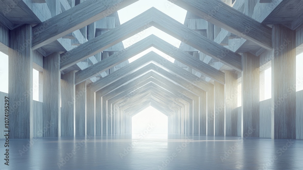 Poster 3d rendering of an empty wide hall with beams featuring abstract architecture and conceptual design