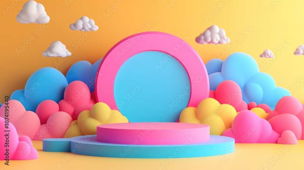 Aufkleber colorful 3d rendering of a product stand mock up for presentation on a vibrant background