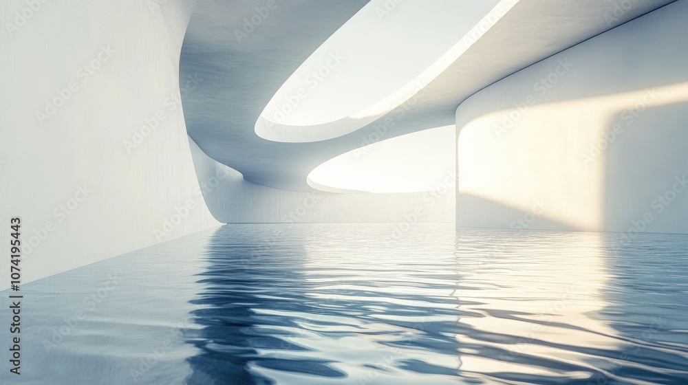 Poster abstract architectural background featuring white smooth lines and water enhanced by 3d rendering
