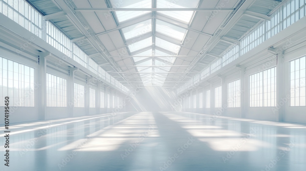 Poster 3d rendering of an empty wide hall with beams featuring abstract architecture and conceptual design