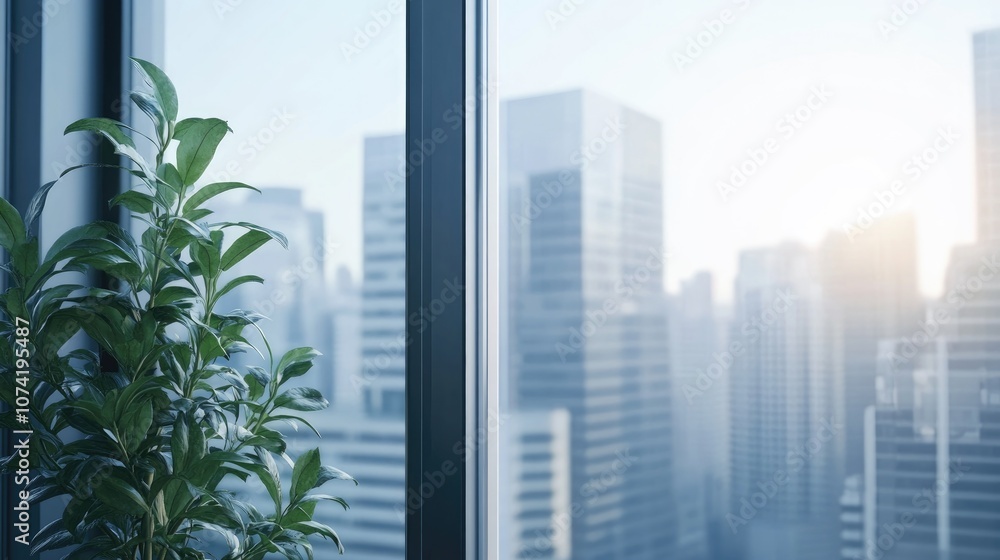 Poster 3d rendering of a building window view showcasing urban surroundings