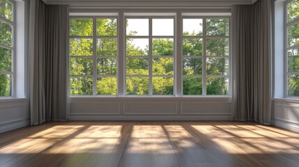 Fototapeta premium Empty interior space featuring a window in a 3D rendering