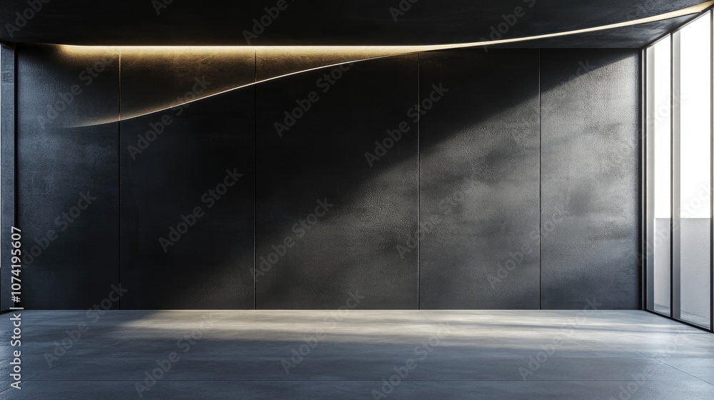 Poster 3d rendering of a black wall with an intriguing design showcasing a blurred vision concept for nears