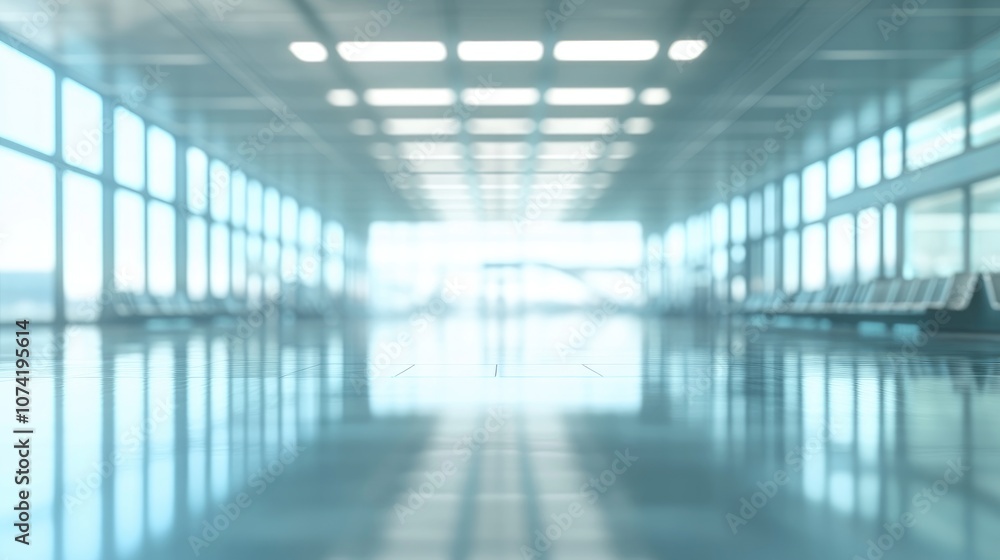 Poster 3d rendering of an abstract blurred and defocused airport terminal interior for use as a background