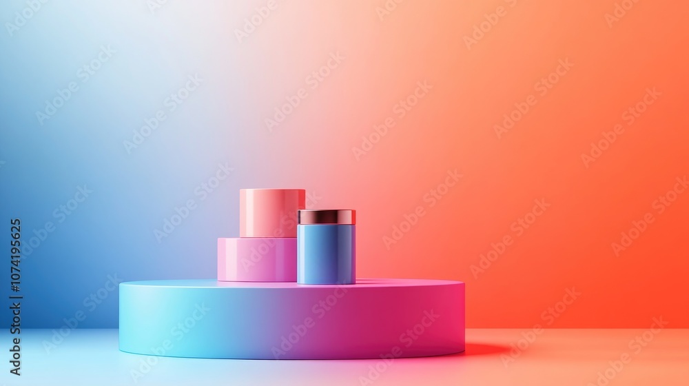 Poster colorful 3d rendering of a product stand mock up for presentation on a vibrant background
