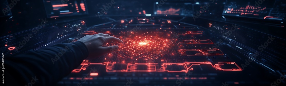 Leinwandbilder a futuristic control interface with vibrant red lights and intricate patterns, suggesting advanced t
