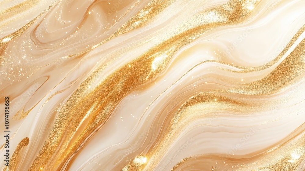 Aufkleber 3d rendering of an abstract liquid marble canvas design featuring gold diagonal waves