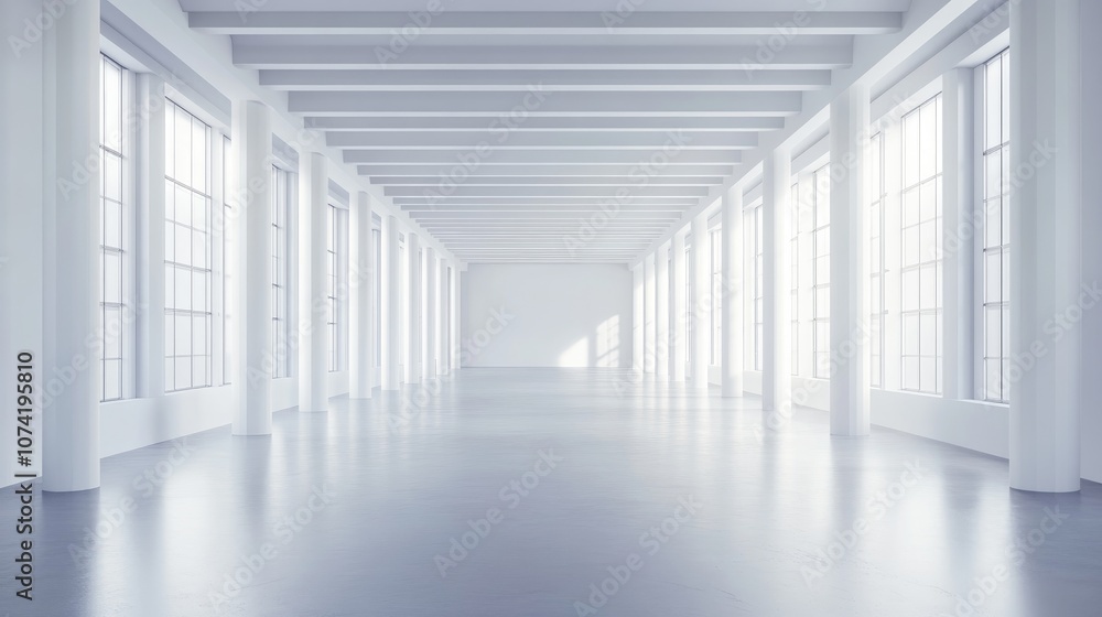 Poster 3d rendering of an empty wide hall with beams featuring abstract architecture and conceptual design