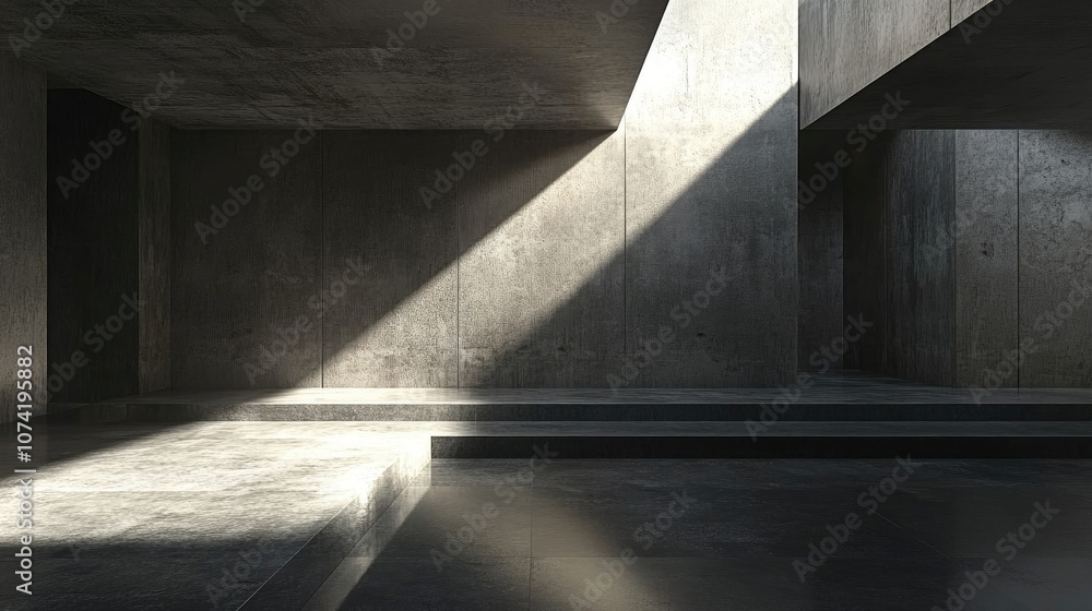 Poster 3d rendering of an empty room with dark concrete wall architecture