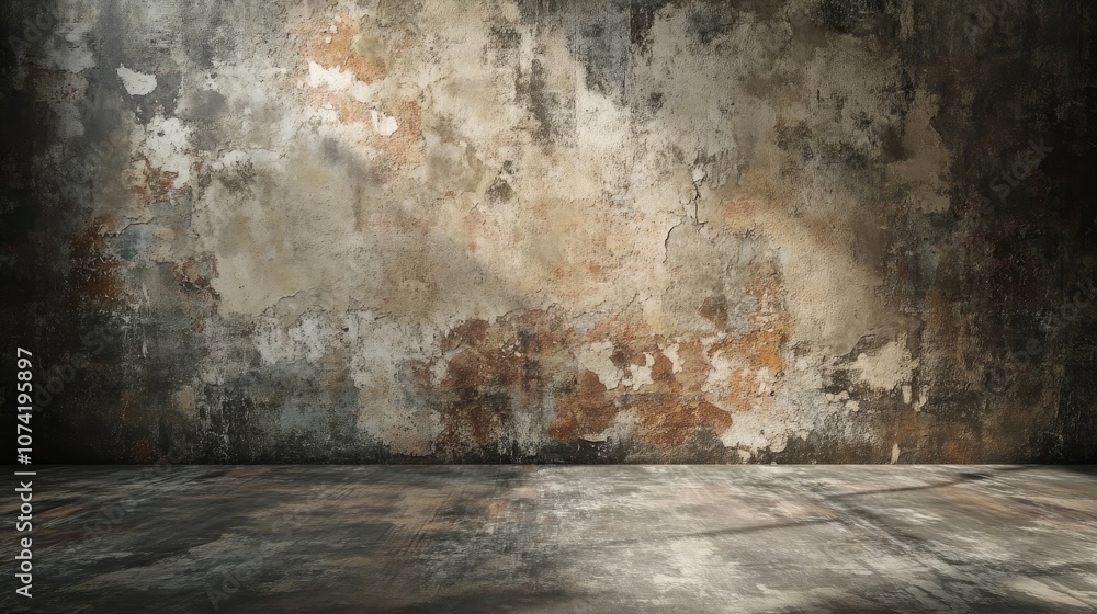 Aufkleber 3d rendering of an old grunge weathered wall background featuring an abstract backdrop with cracks s