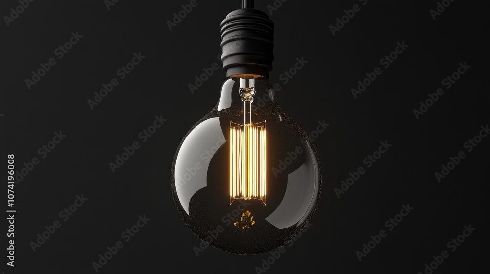 Poster 3d rendering of a large light bulb showcasing visible tungsten wires isolated on a black background
