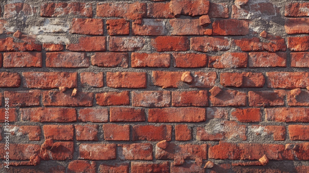 Aufkleber 3d rendering of a red brick wall with clumps arranged orderly featuring an uneven surface