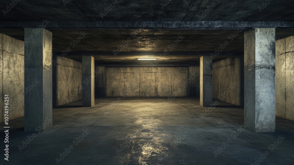Aufkleber empty interior of a dark basement with concrete walls 3d rendering of architectural background