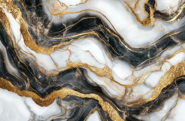 Abstract Swirling Marble Texture with Gold Veins.