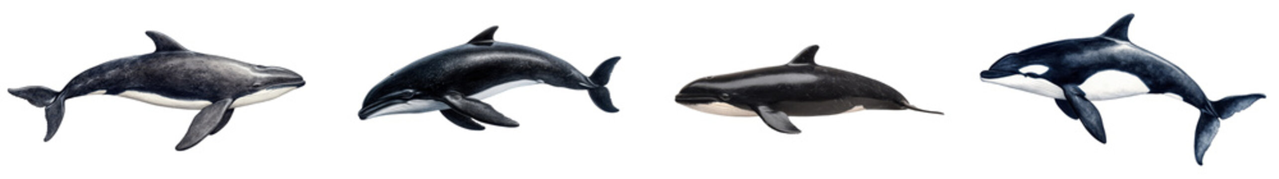 Group of Powerful Marine Mammals Including Dolphins Killer Whales and Orcas Jumping Leaping and Swimming Gracefully in the Deep Blue Ocean