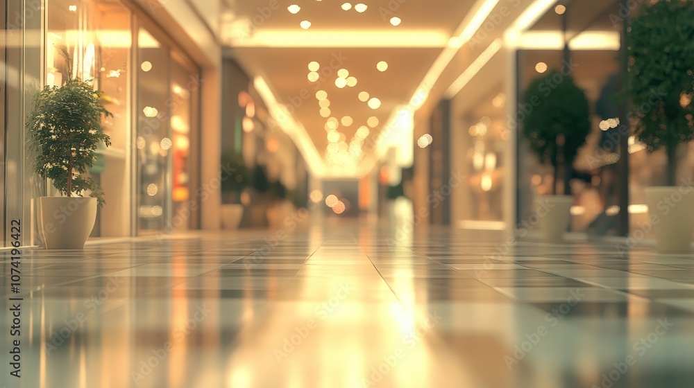 Poster 3d rendering of an abstract blur and bokeh effect in a retail environment and shopping mall interior