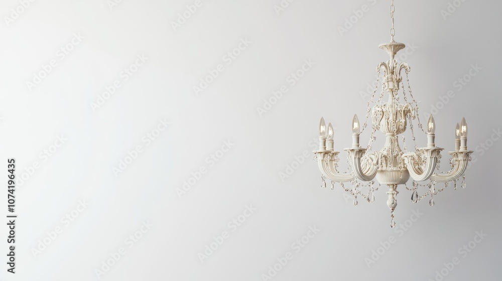 Poster 3d rendering of a chandelier hanging from the ceiling isolated on a white background featuring a pen