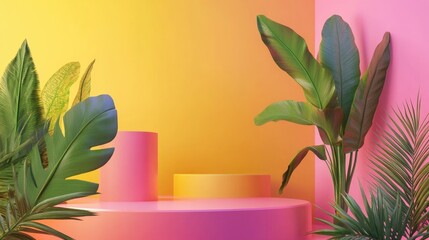 Obraz premium Colorful art creations with gradient backgrounds in 3D rendering for interior and exterior designs