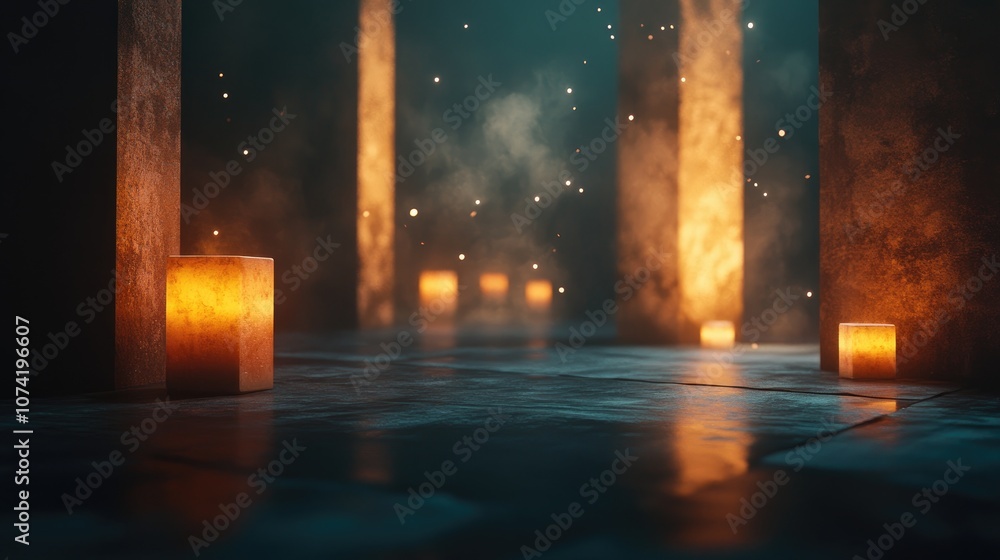 Poster luminous output in a dark environment 3d rendering
