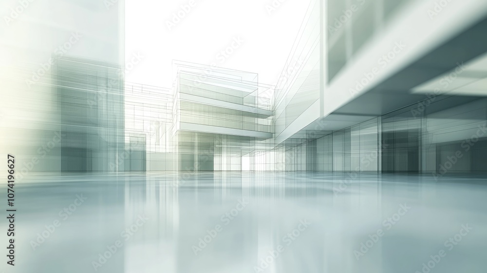 Poster blurred abstract background featuring a 3d rendering of a building