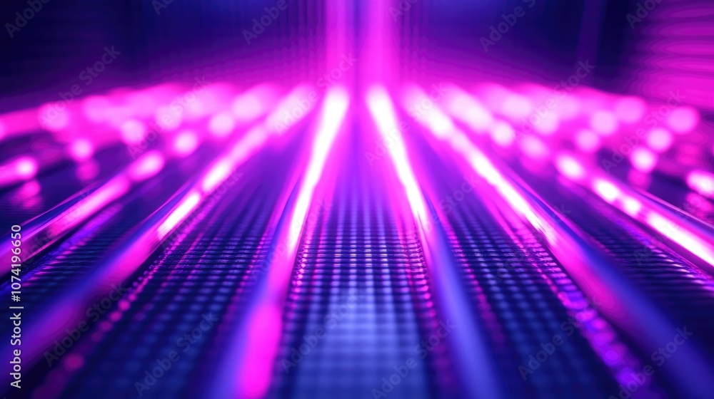 Poster 3d rendering of neon rays against a dark metallic backdrop