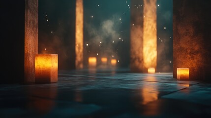 Luminous output in a dark environment 3D rendering
