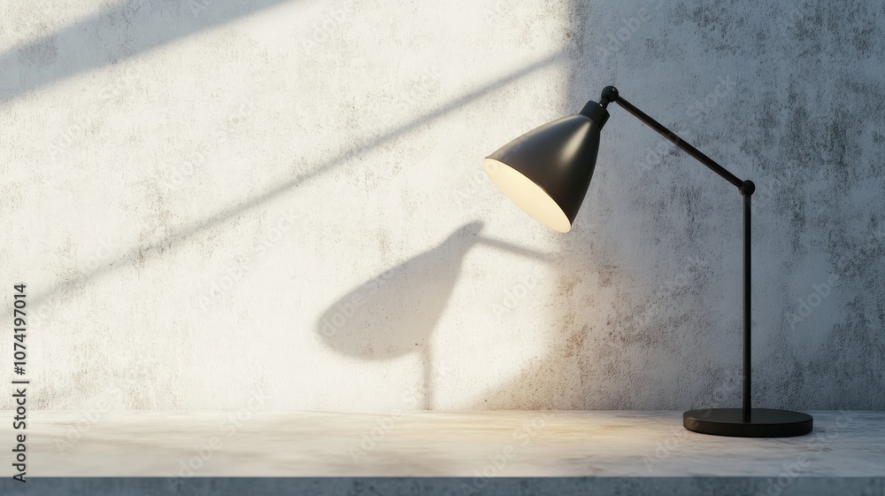Poster 3d rendering of a desk lamp casting light on a white concrete wall perfect for concept design and pr