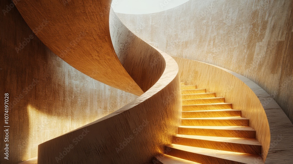 Aufkleber 3d rendering of a beautiful spiral staircase at an emergency exit