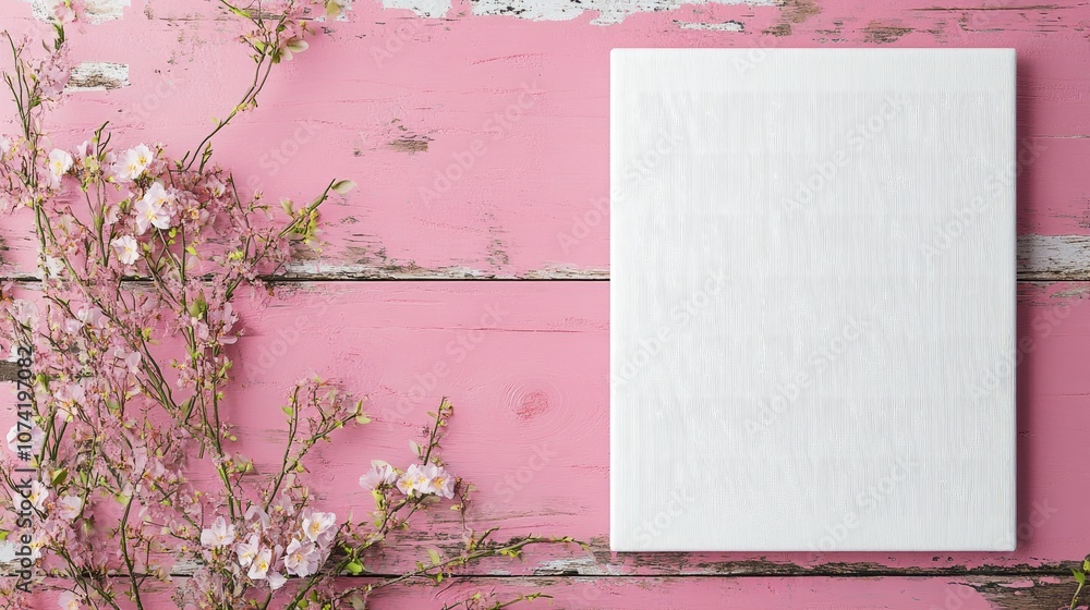 Poster 3d rendering of a corner of a white primed canvas on a stretcher set against a backdrop of a pink vi