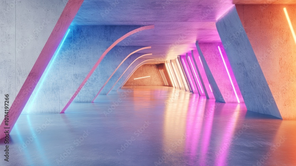 Aufkleber 3d rendering of an abstract architectural concrete interior featuring a minimalist design and vibran