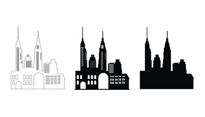 City silhouette land scape. City landscape. Downtown landscape with high skyscrapers. Panorama architecture  buildings illustration. Urban life, Modern Cityscape