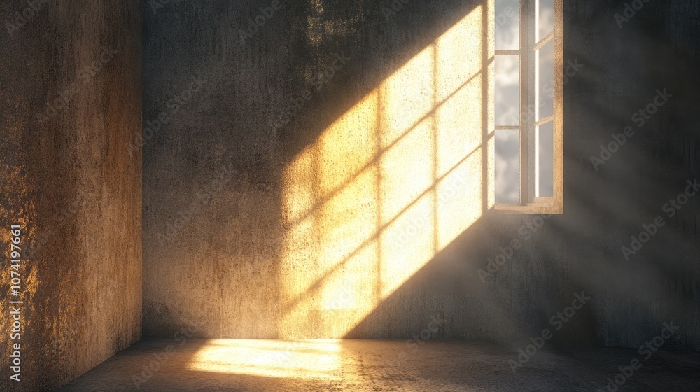 Poster 3d rendering of contrasting light streaming through a window