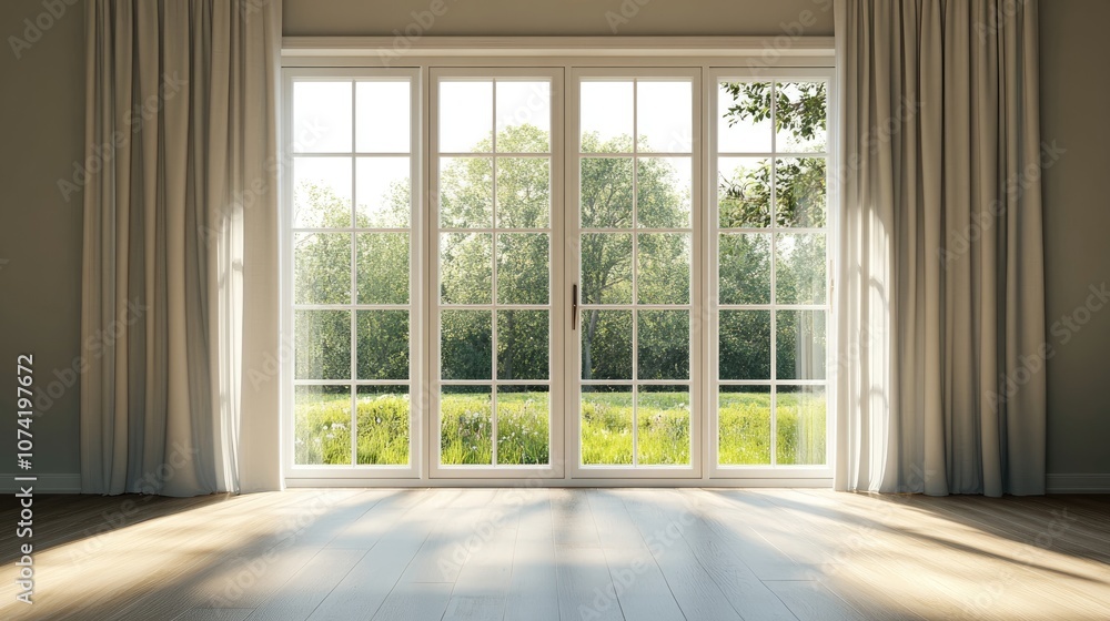 Poster elegant 3d rendering of a spacious window