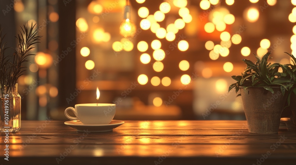 Poster 3d rendering of a coffee shop with a bokeh background