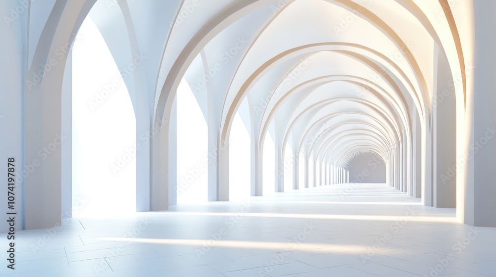 Poster abstract architecture background featuring white arches in a 3d rendering