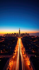 Fototapeta premium Vibrant cityscape at night with illuminated landmarks, ideal for an urban vacation experience, city lights, nightlife adventure