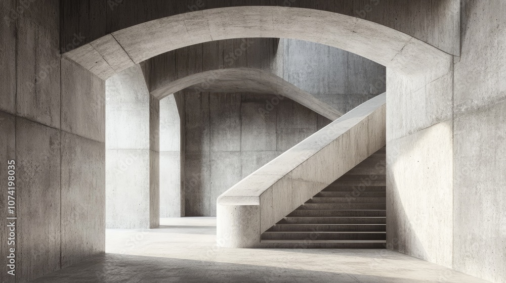 Poster concrete room with abstract interior design in an open space industrial background template with 3d 
