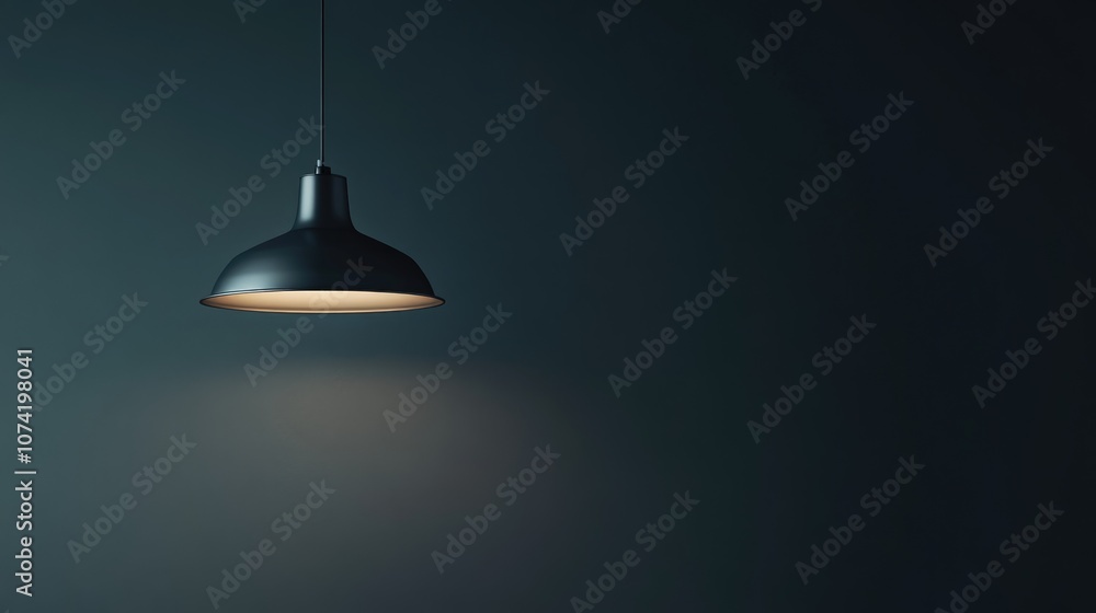 Poster 3D rendering of a modern lamp suspended from the ceiling with ample copy space in a dark tone
