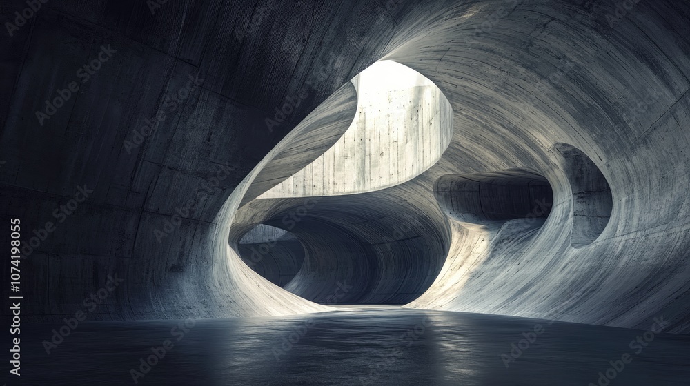 Aufkleber empty dark abstract concrete space with smooth interior features architectural backdrop with night i