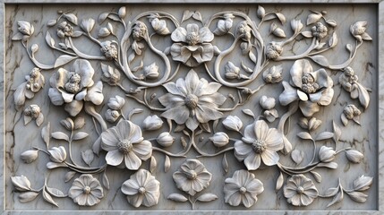 3D rendering of exquisite handmade marble artwork featuring intricate designs and floral patterns crafted from small marble pieces