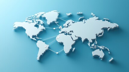 A minimalist map of the world in white, set against a light blue background, depicting global connectivity and geography.