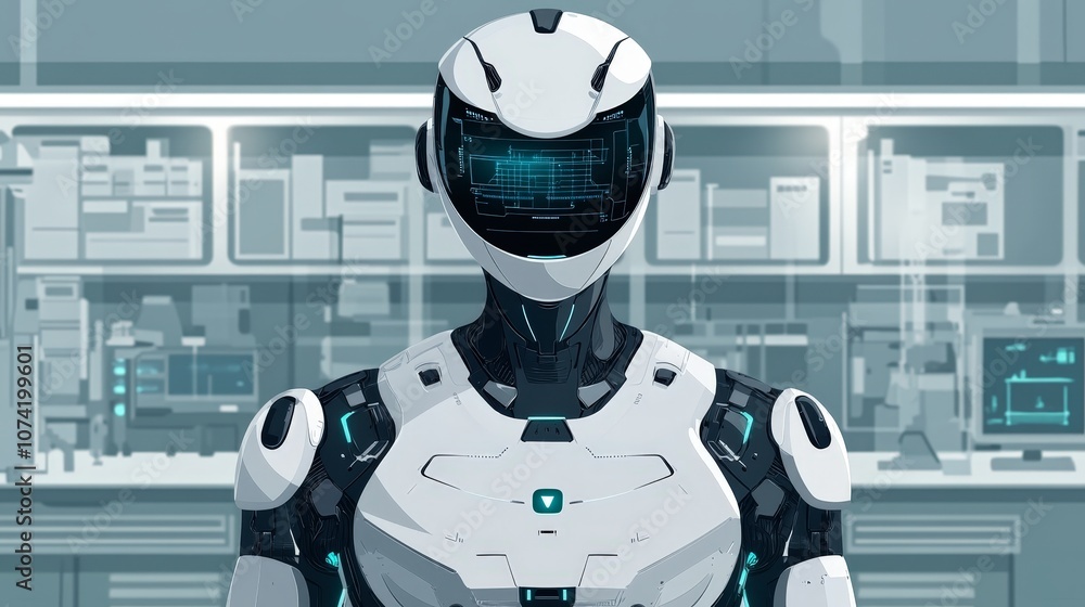 Aufkleber futuristic humanoid robot standing in a high-tech laboratory, showcasing advanced technology with sl