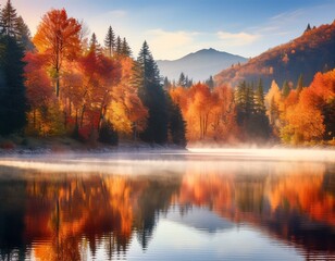 Obraz premium Misty Autumn Lake