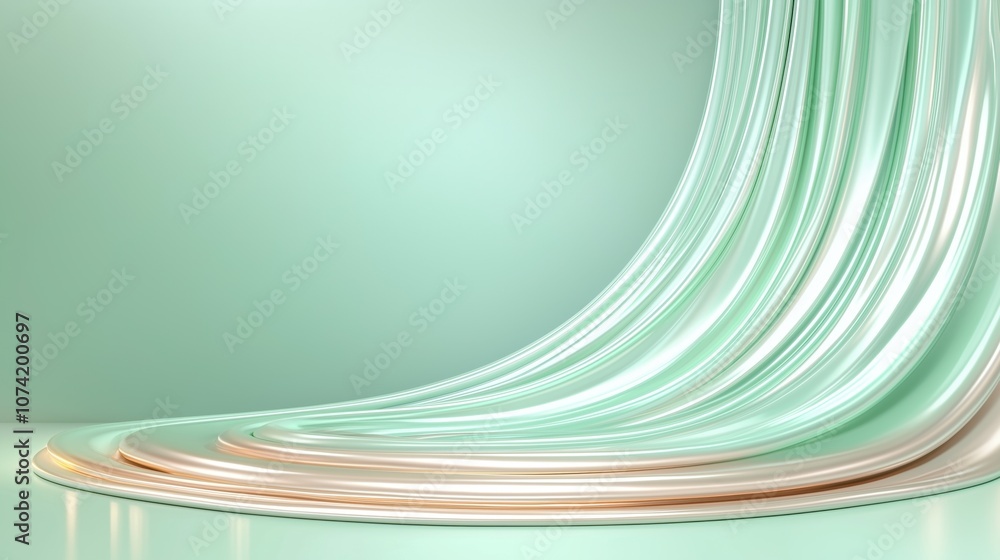 Aufkleber flowing pastel waves create a serene abstract backdrop in soft mint and peach hues in a contemporary