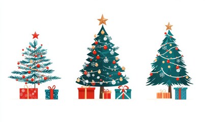 Christmas tree with gifts, a illustration set on a white background.