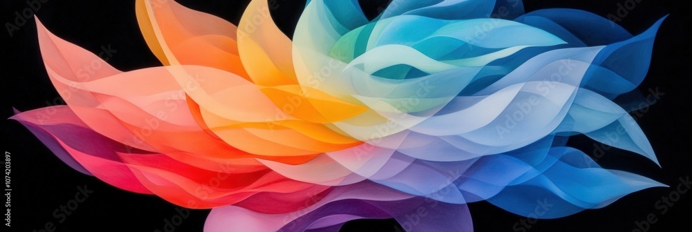 Poster colorful abstract design featuring flowing shapes on a dark background, showcasing various hues blen