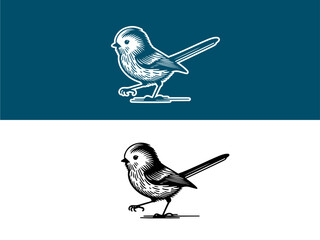 Long-Tailed Tit Bird Hand drawn vector Illustration