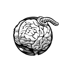 black and white illustration of a brain bomb